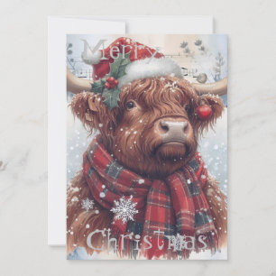 Tarjeta Festiva Navidades de invierno de la vaca Highland