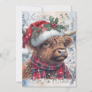 Tarjeta Festiva Navidades de invierno de la vaca Highland