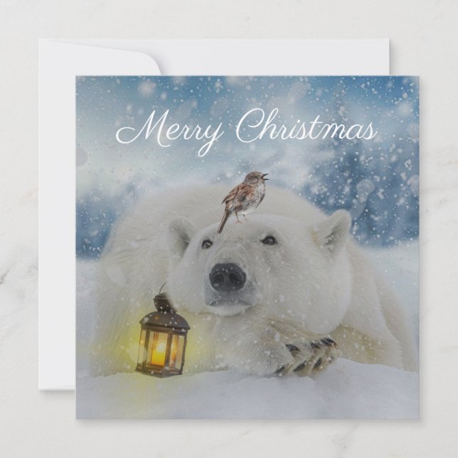 Tarjeta Festiva Navidades de invierno de pájaro de oso polar (Anverso)