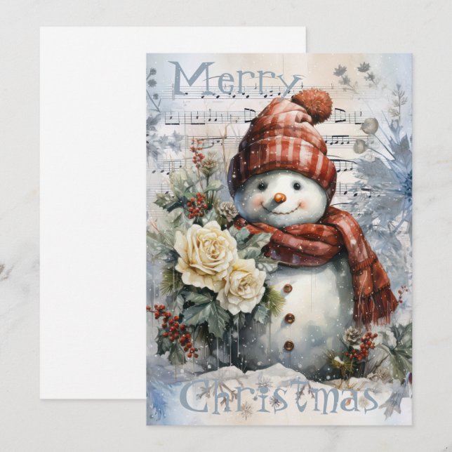 Tarjeta Festiva Navidades de invierno de Snowman (Anverso / Reverso)