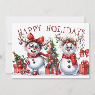 Tarjeta Festiva Navidades de invierno de Snowman se iluminan