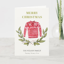 Tarjeta Festiva Navidades de invierno de suéter suave rojo verde o