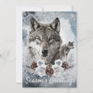 Tarjeta Festiva Navidades de invierno de Wolves Watercolor