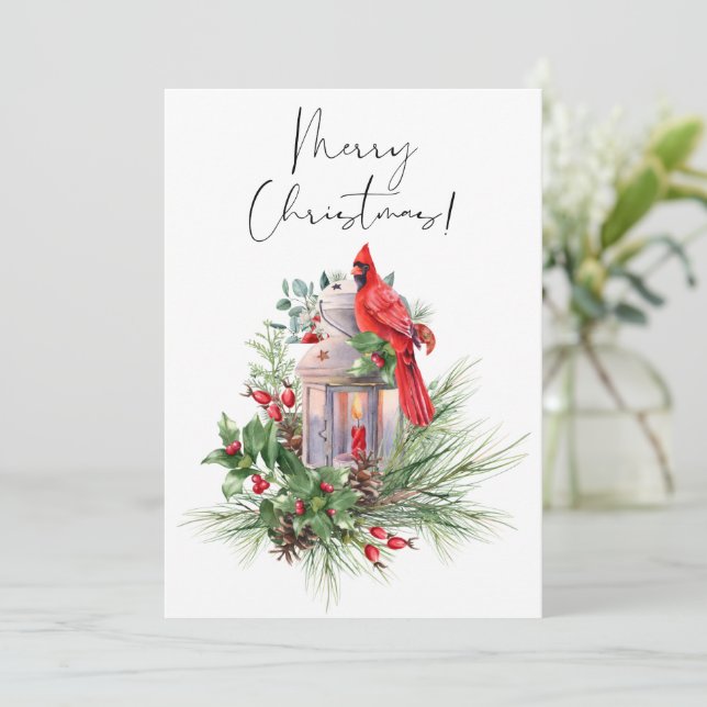Tarjeta Festiva Navidades de invierno del Cardenal Rojo Bird Water (Anverso de pie)