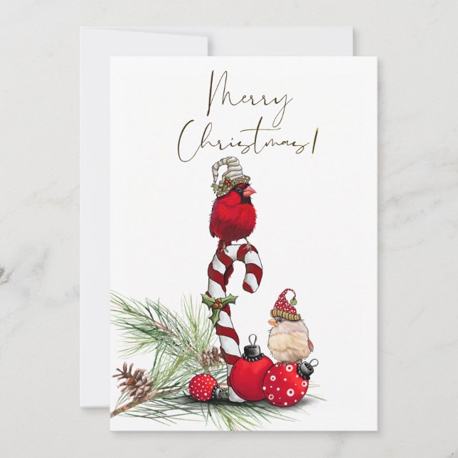 Tarjeta Festiva Navidades de invierno del Cardenal Rojo Bird Water (Anverso)