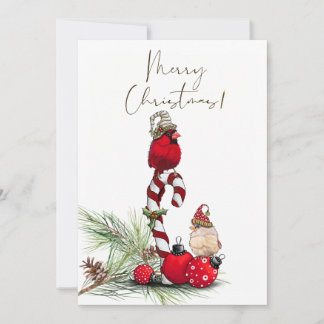 Tarjeta Festiva Navidades de invierno del Cardenal Rojo Bird Water