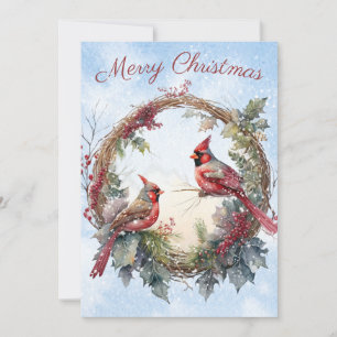 Tarjeta Festiva Navidades de invierno del Cardenal Rojo Bird Water