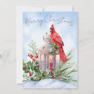 Tarjeta Festiva Navidades de invierno del Cardenal Rojo Bird Water