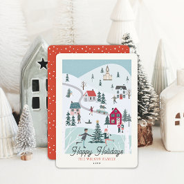 Tarjeta Festiva Navidades de invierno festivos foto de pueblo/pueb