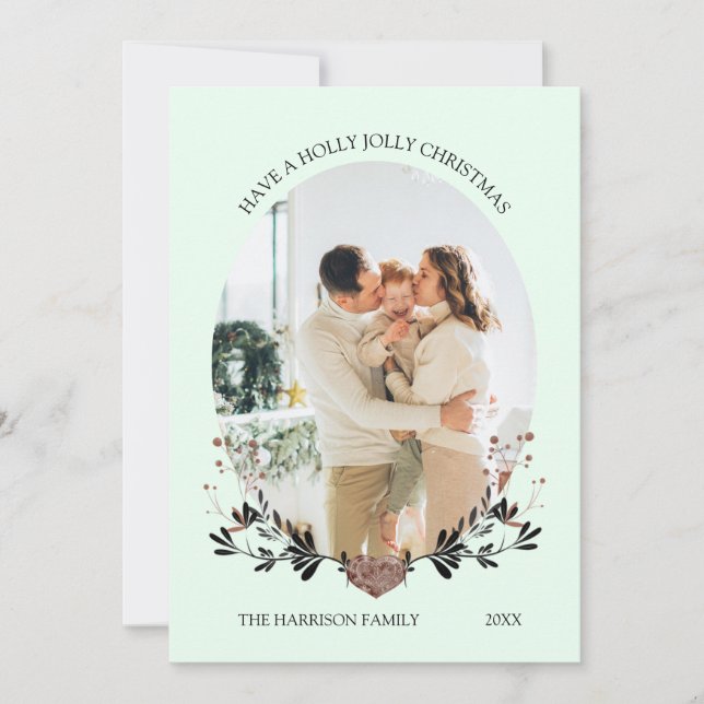 Tarjeta Festiva Navidades de invierno fotografian verde (Anverso)