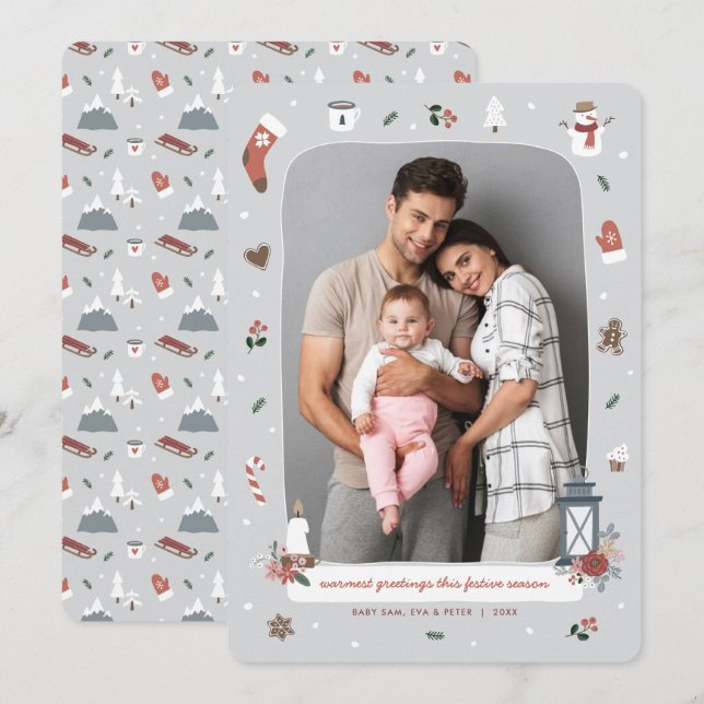 Tarjeta Festiva Navidades de invierno nórdicos foto de aldea de va (Anverso / Reverso)