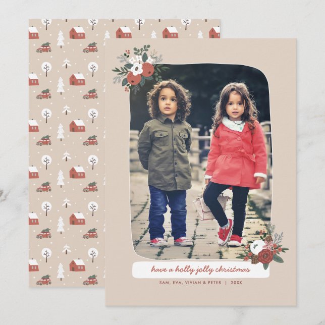 Tarjeta Festiva Navidades de invierno nórdicos foto de aldea de va (Anverso / Reverso)