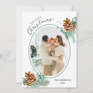 Tarjeta Festiva Navidades de invierno Pine Cones Green Photo