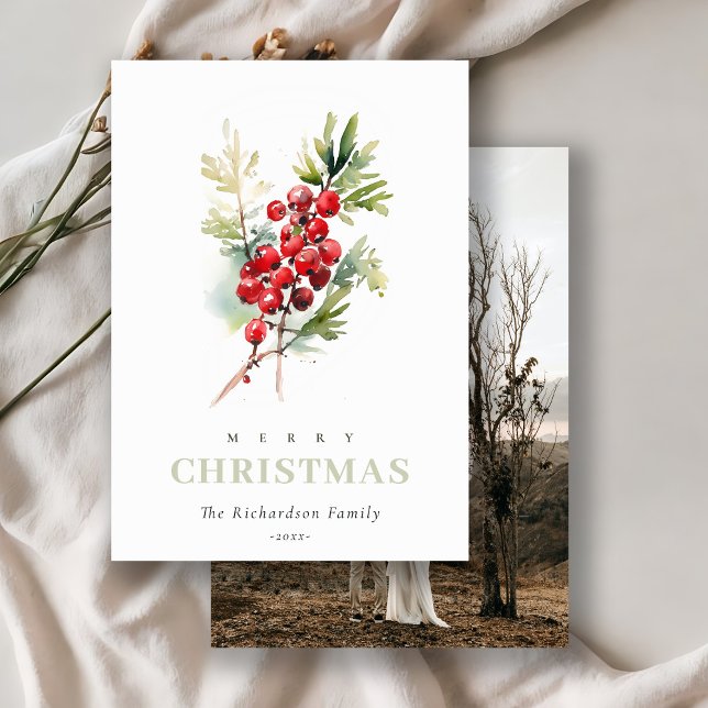 Tarjeta Festiva Navidades de invierno Red Berry Fir Foto Watercolo (Subido por el creador)