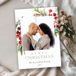 Tarjeta Festiva Navidades de invierno Red Berry Fir Watercolor Fot