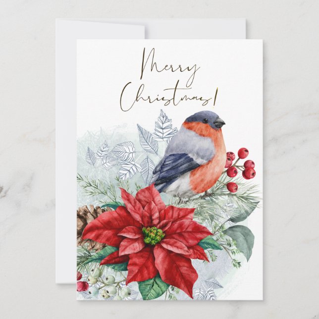 Tarjeta Festiva Navidades de invierno Red Robin Bird Watercolor (Anverso)