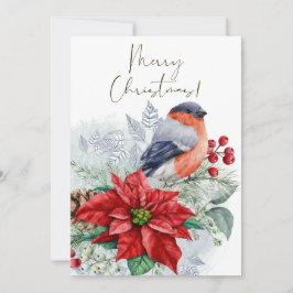 Tarjeta Festiva Navidades de invierno Red Robin Bird Watercolor