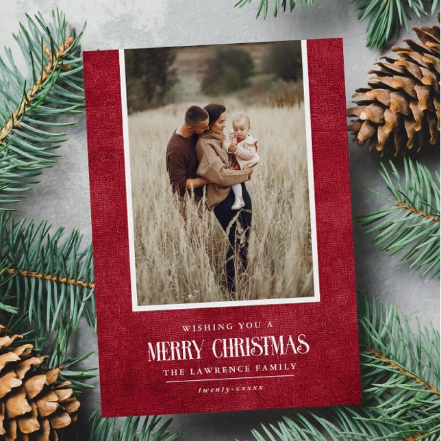Tarjeta Festiva Navidades de invierno rojos rusos con una sola fot (Subido por el creador)