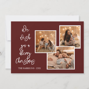 Tarjeta Festiva Navidades de invierno tres fotos marrón
