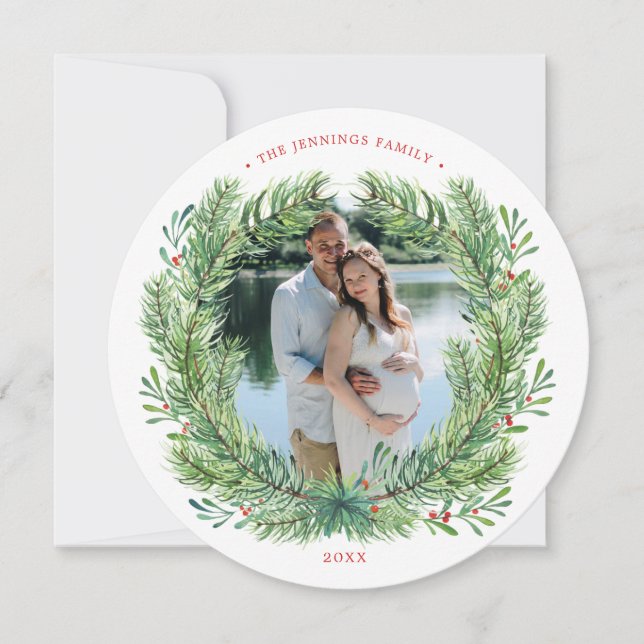 Tarjeta Festiva Navidades de invierno Wreath Photo (Anverso)