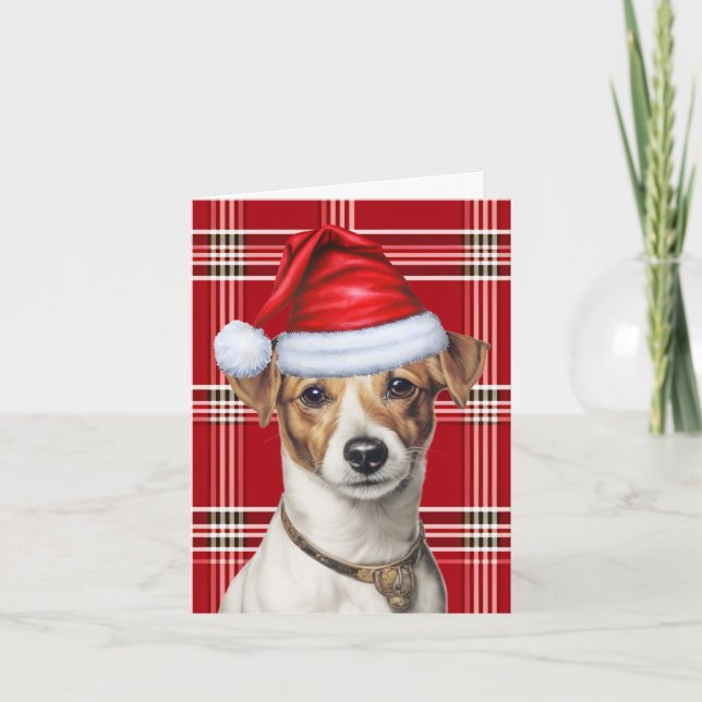 Tarjeta Festiva Navidades de Jack Russell Navidades de Red Plaid (Anverso)