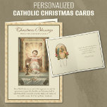 Tarjeta Festiva Navidades de Jesús Católicos<br><div class="desc">Con una hermosa imagen vintage de Navidades de Jesús en un pesebre que está en un tabernáculo sobre el altar con la Eucaristía Santa. Adentro hay una hermosa imagen de la Santísima Virgen sosteniendo al Niño Jesús. Se pueden modificar todo el texto y las fuentes.</div>