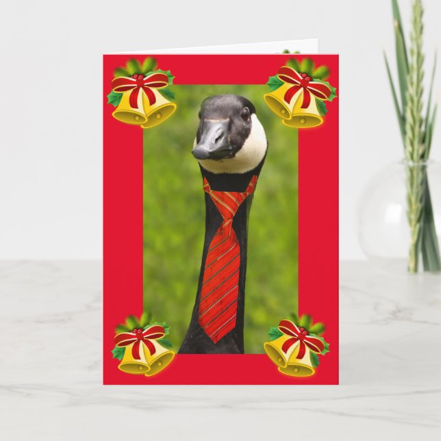 Tarjeta Festiva Navidades de Jingle Bell Goose (Anverso)