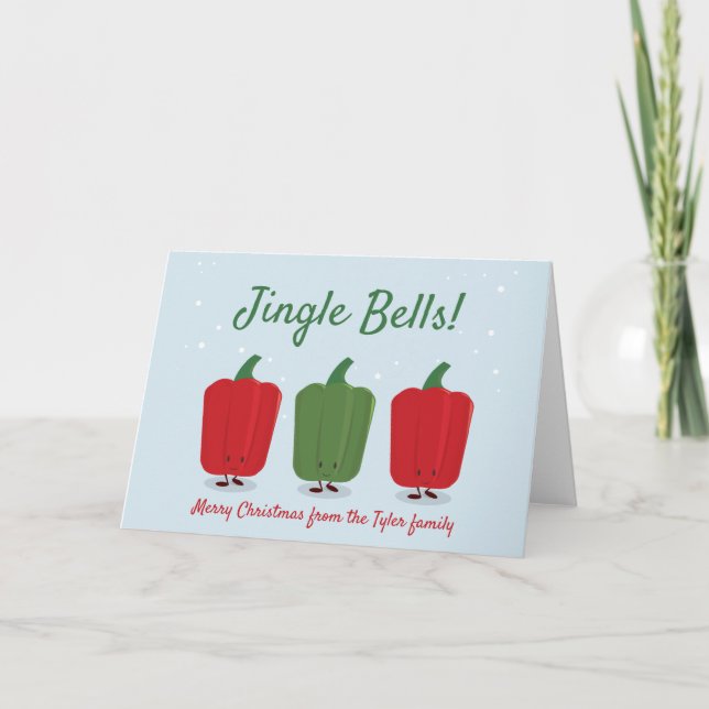 Tarjeta Festiva Navidades de Jingle Bell Peppers Pun (Anverso)