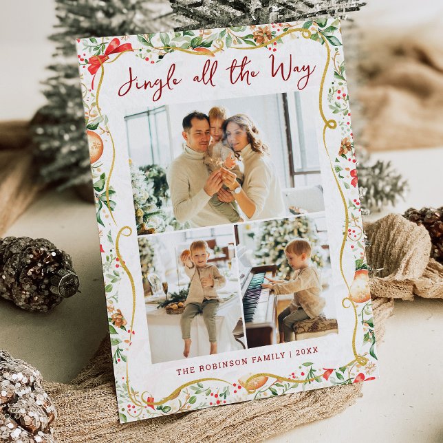 Tarjeta Festiva Navidades de Jingle del patrón de verde botánico (Subido por el creador)