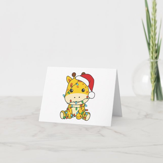 Tarjeta Festiva Navidades de jirafa en invierno animan jirafas (Anverso)