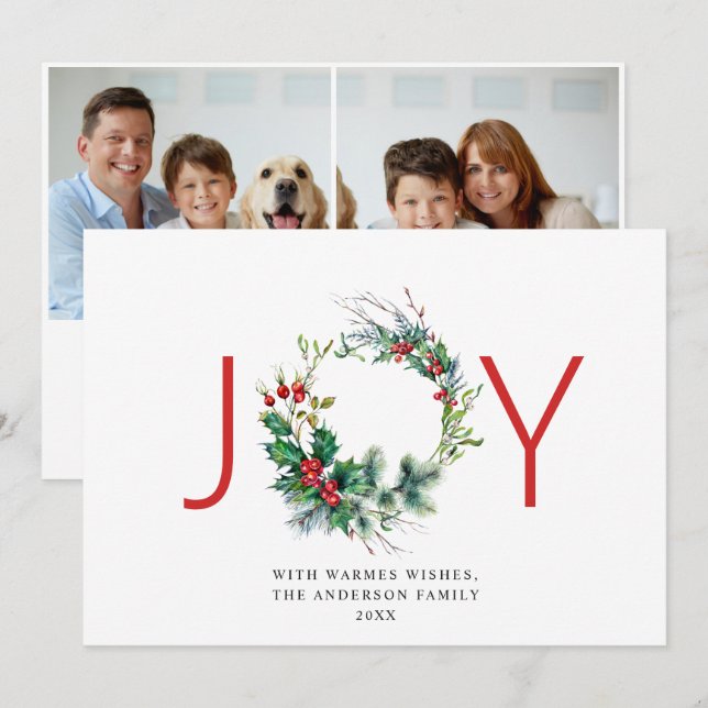 Tarjeta Festiva NAVIDADES de JOY Festive Holly Berry Wreath saludo (Anverso / Reverso)