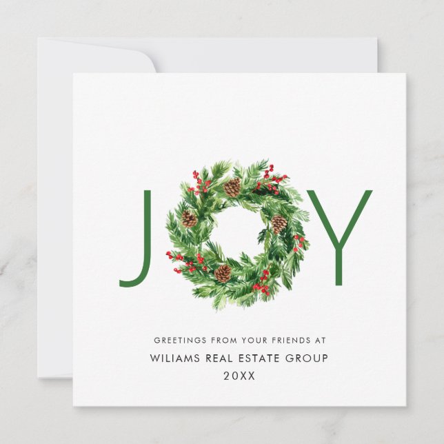 Tarjeta Festiva NAVIDADES de JOY Festive Holly Berry Wreath saludo (Anverso)