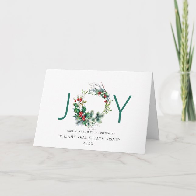 Tarjeta Festiva NAVIDADES de JOY Festive Holly Berry Wreath saludo (Anverso)