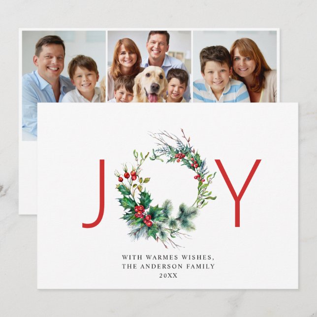 Tarjeta Festiva NAVIDADES de JOY Festive Holly Berry Wreath saludo (Anverso / Reverso)