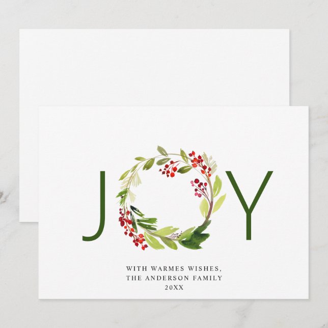 Tarjeta Festiva NAVIDADES de JOY Festive Holly Berry Wreath saludo (Anverso / Reverso)
