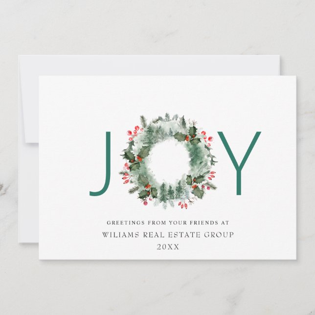 Tarjeta Festiva NAVIDADES de JOY Festive Holly Berry Wreath saludo (Anverso)