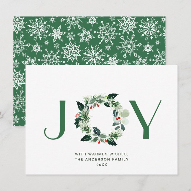 Tarjeta Festiva NAVIDADES de JOY Festive Holly Berry Wreath saludo (Anverso / Reverso)