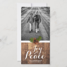 Tarjeta Festiva Navidades de Joy Peace desean Pinecones de Madera