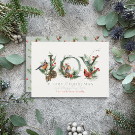 Tarjeta Festiva NAVIDADES de JOY Pine Cone Red Berry Birds