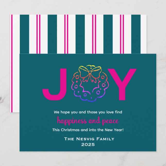 Tarjeta Festiva Navidades de JOY Vintage simples (Anverso / Reverso)
