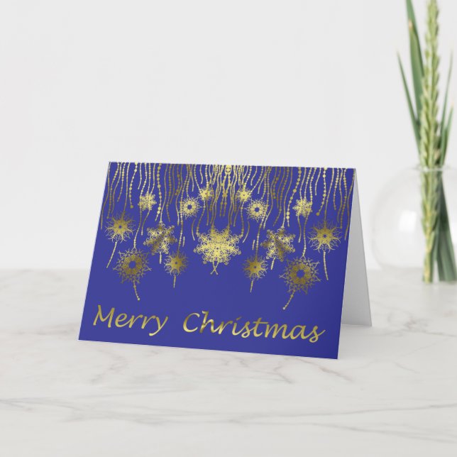 Tarjeta Festiva Navidades de joyas de estrellas azules y doradas (Anverso)