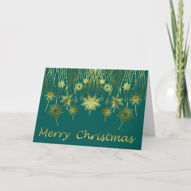 Tarjeta Festiva Navidades de Joyas Estrella Verde y Oro (Anverso)