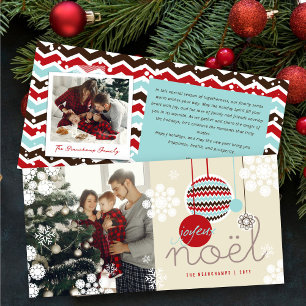 Tarjeta Festiva Navidades de Joyeux Noel Chevron decoran foto mode