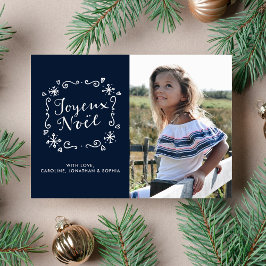 Tarjeta Festiva Navidades de Joyeux Noel Foto Acuarela Copos de Ni