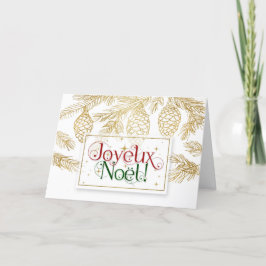 Tarjeta Festiva Navidades de Joyeux Noel Typography Gold Pines