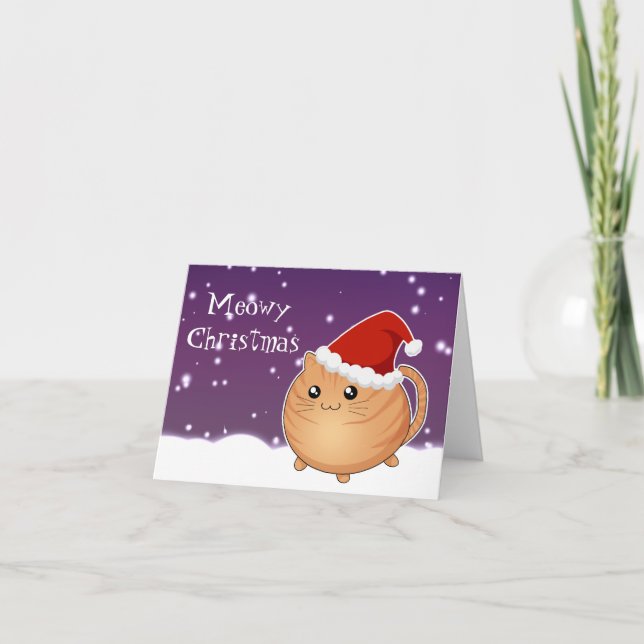 Tarjeta Festiva Navidades de Kawaii naranja tabby kitty cat (Anverso)