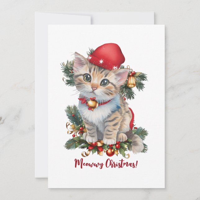 Tarjeta Festiva Navidades de kitten de Meowwy Navidades (Anverso)