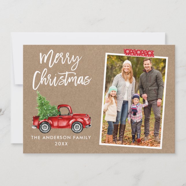 Tarjeta Festiva Navidades de Kraft de Cinta Roja con guión de cepi (Anverso)