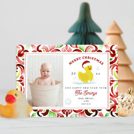 Tarjeta Festiva Navidades de la acuarela del Duck de caucho Foto