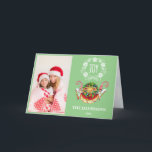 Tarjeta Festiva Navidades de la alegría moderna Typografía Rudy Fa<br><div class="desc">Elegante "JOY" tarjeta de foto! Presenta la tipografía "JOY" moderna,  hadas acuáticas y Rudy; dentro de Rudy,  Snowman y copos de nieve,  tu foto sobre un fondo verde claro. Utilice la herramienta Personalize para agregar su información y foto. Más ideas en mi colección de fotos de vacaciones.</div>